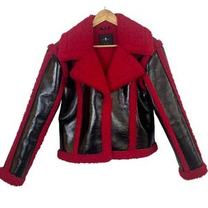 7 For All Mankind Los Angeles Red Black Pleather Punk Jacket Fleece‎ Lining Med